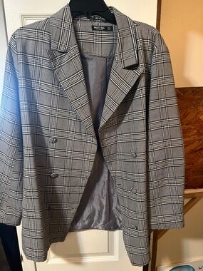 Nasty Gal Gray Plaid Double-Breasted Blazer